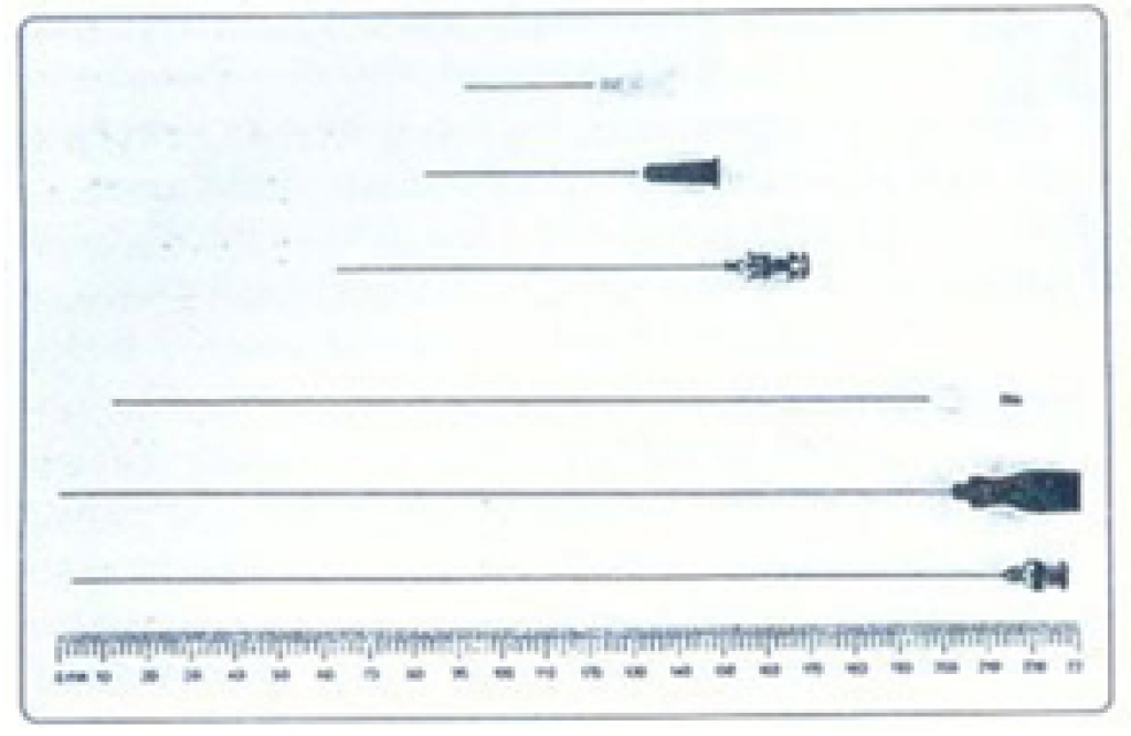 Jarum yang digunakan pada pemeriksaan FNAB, jarum halus dengan panjang yang berbeda tergantung pada lokasi dan sifat tumor