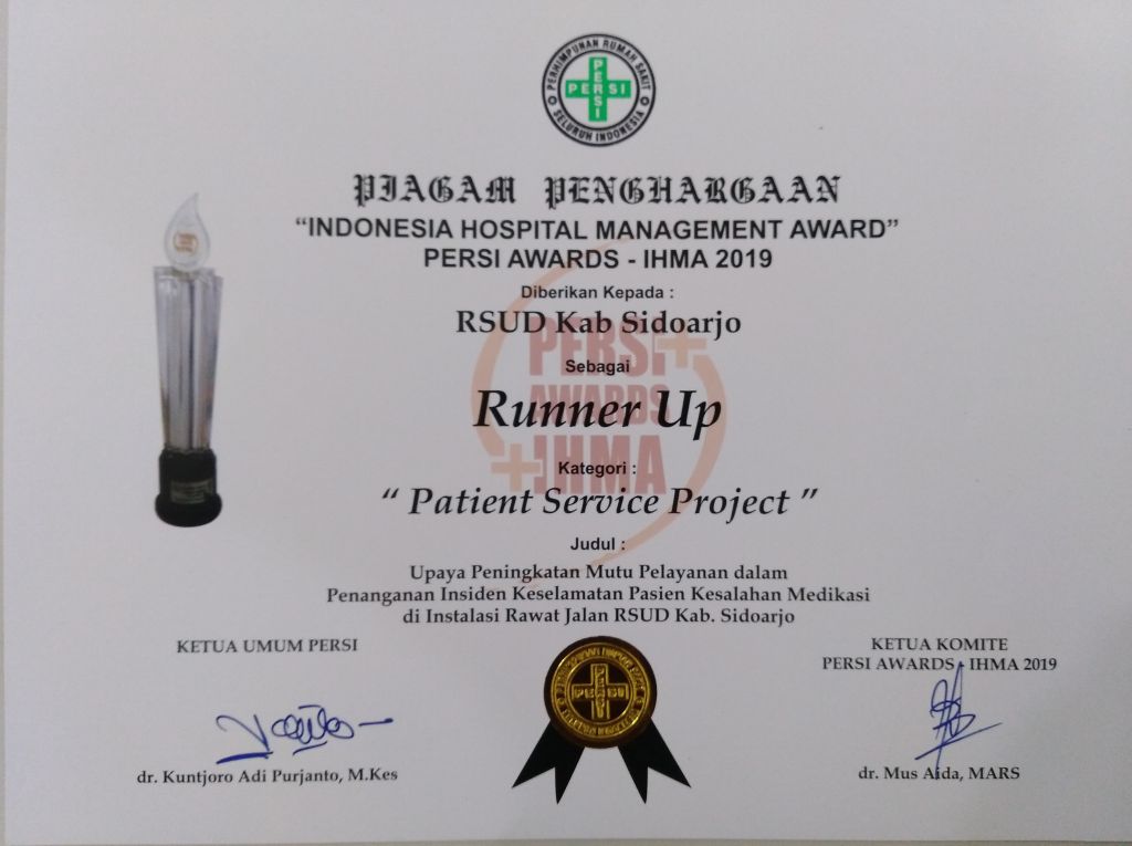 Runner Up Karya Ilmiah Patient Service Project Persi Award 2019