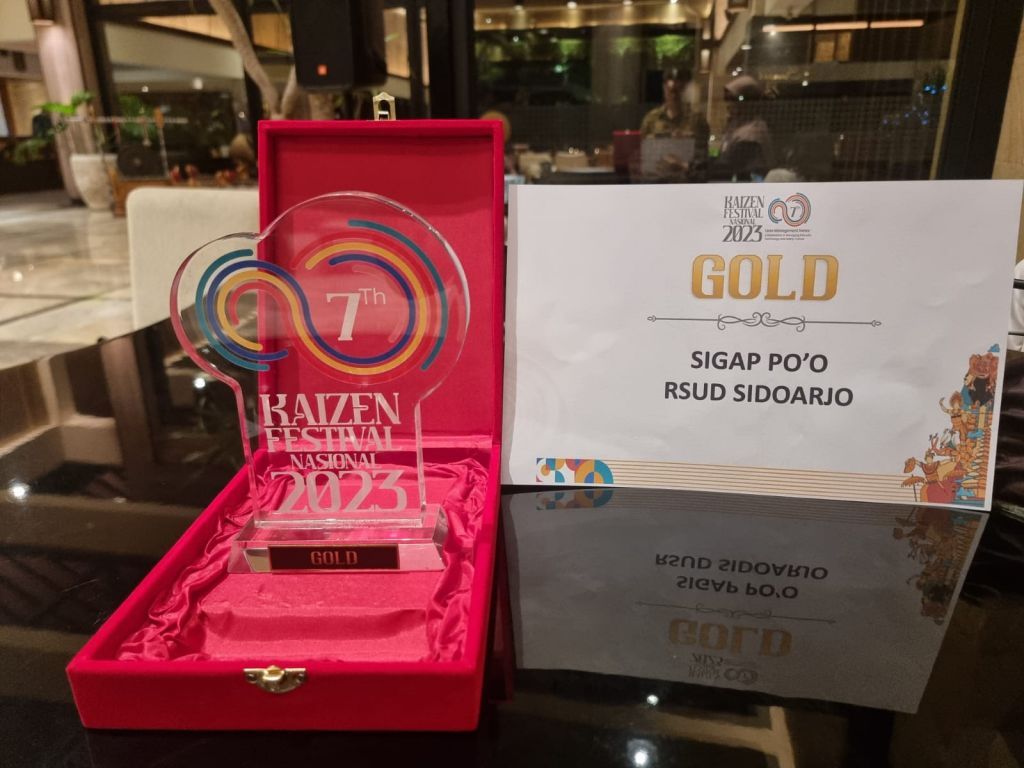 Penghargaan tim kaizen RSUD Sidoarjo yg telah mendapatkan Gold pada festival kaizen nasional 2023